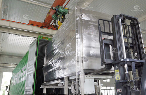 Photos of the shipment of a customized, high-volume, multi-functional oven set for Thai nut processing customers.
