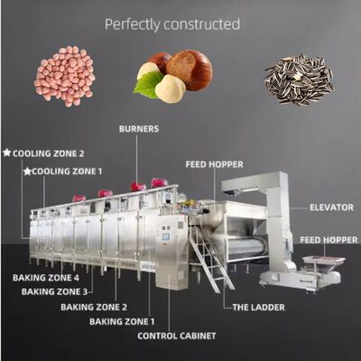 Continuous Peanut Roasting Machine SUS304 PLC Control 300-5000kg Capacity Nuts/Seeds/Pistachio/Almond Roaster