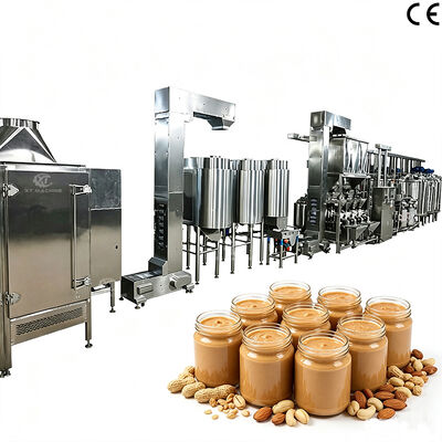 Línea automática para mantequilla de cacahuete crujiente y mantequilla de almendra multisabor, procesamiento de frutos secos